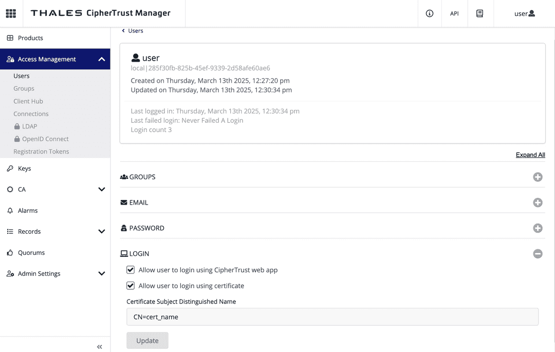 Enable user to connect through certificate